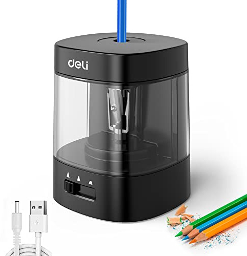 Electric Pencil Sharpener to Fast Sharpen, Suitable for Colored and No.2 Pencils, Battery/USB Operated Sharpener (Black)