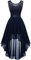 Berylove 7035 Vintage Robe de Cocktail Pin Up High Low en Dentelle Mousseline pour Mariage Soirée Bal Jupe Asymétrique sans Manche avec Ceinture Marine S