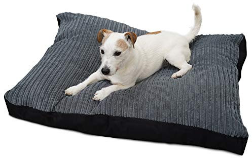 rucomfy Fibre-Filled Medium Dog Bed Mattress - Machine Washable Jumbo Cord with Reversible Water Resistant Base - 95 x 70 x 8cm (Slate Grey)
