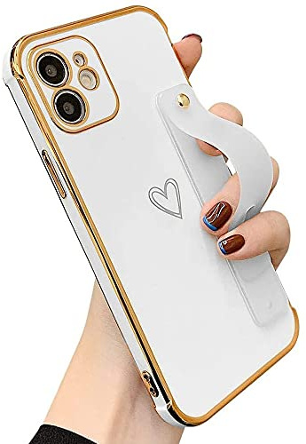 Hadwii Hülle für iPhone XS Hülle mit Ständer, iPhone X Handyhülle Frauen Weiche Silikon Dünn Glitzer Schutzhülle mit Herz Motiv Aesthetic TPU Bumper Stoßfest Case, Weiß