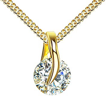 Goldkette Anhänger 585 Gold 14 Karat mit Zirkonia-Stein in edlem Design Mit Halskette - Kettenlänge 50 cm.