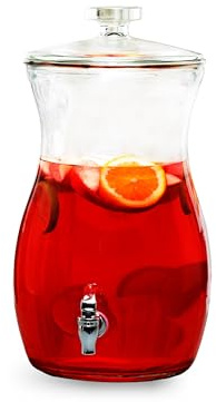 Style Setter Glass Beverage Dispenser for Countertop - 2.7 Gallon Large Glass Drink Dispenser w/Spigot & Lid - Party Drink Dispenser for Sweet Tea Lemonade Punch Water, Juice Dispensers for Parties