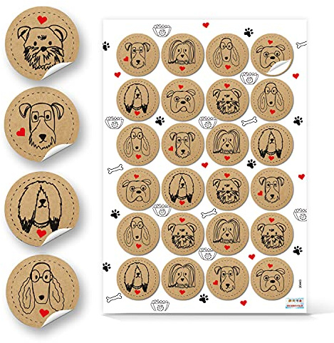 Logbuch-Verlag 24 Hunde Sticker Aufkleber rund 4 cm Kraftpapier schwarz Tiersticker Kindersticker basteln Geburtstag 4 cm