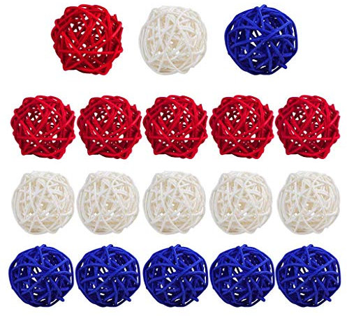 Frotox Lot de 15 boules de Noël rouges blanches et bleues en rotin 4 juillet, décorations pour la maison, vase et bol