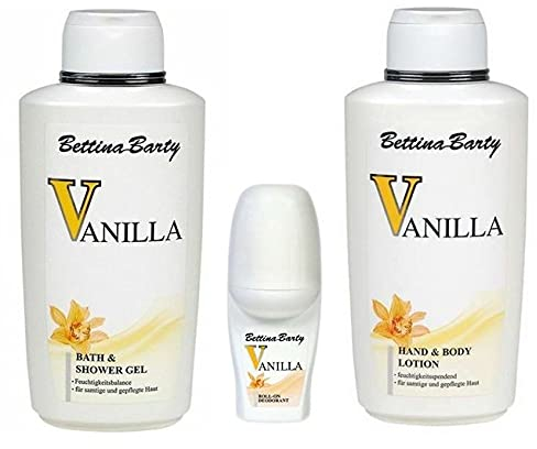 Bettina Barty Vanilla Bath & Shower Gel 500ml + Body Lotion 500ml + Deo Roll-On 50ml