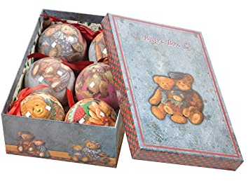 Dmora - Box 6 Weihnachtskugeln, gemusterte Bärte Ornamente, Set Sortiment Weihnachtskugeln, Box Set Weihnachtsbaum, Durchmesser 7,5 cm, Mehrfarbig