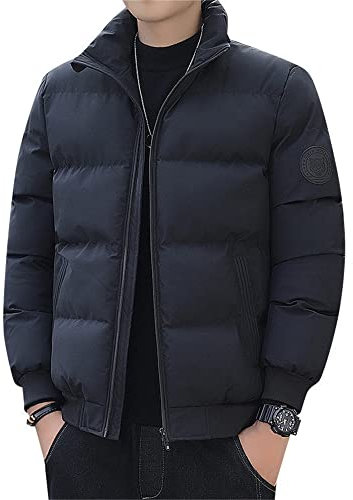 Qienjn Kältejacke Herren Winter Warm Bequem Casual Mode Einfarbig Schlicht Klassische All-Match Herren Daunenjacke Dicke Steppjacke Jugendhochschule A-Black L