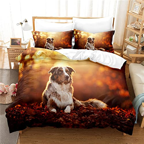ZHIZAI BettwäSche 135x200 Orange Australian Shepherd Mikrofaser Bettwäsche + 1 Kissenbezug 80x80cm - Mit Reisverschluss BettwäSche Flauschig - Geeignet FüR Erwachsene Und Kinder