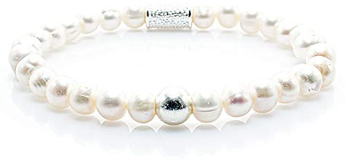 Süßwasserperlen 925 Sterling Silber Armband Bracelet Perlenarmband Weiß Beads Kugel 8mm