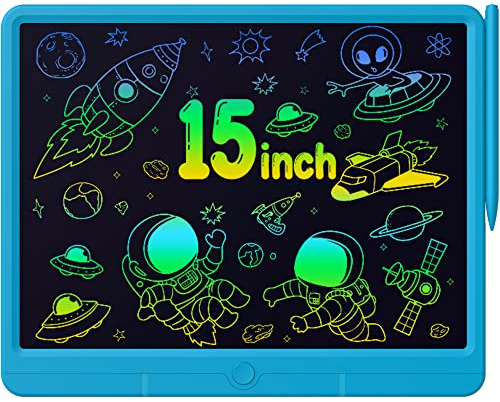 TUGAU LCD Schreibtafel für Kinder Buntes Display Zeichenbrett Löschbarer Zaubertafel Kinderspielzeug Mädchen Jungen Spielzeug ab 2 Jahren Geburtstags Geschenke (SkyBlue,15 Zoll)
