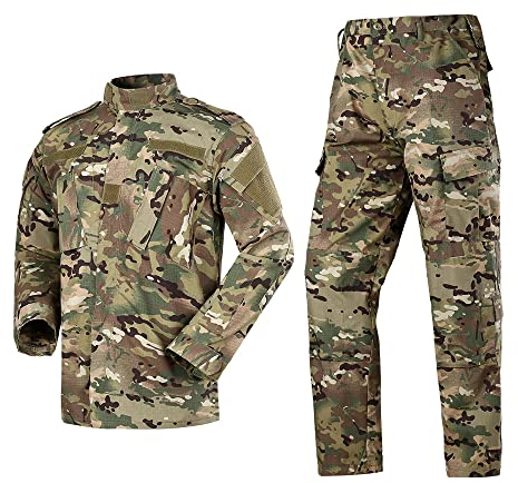 LNFINTDO Herren-Militär-Anzug, langärmelig, Jacke und Camouflage-Hose, Set, Camouflage, Waldjagd, Uniform, Kriegsspiel, Paintball, Schießen, CP, L