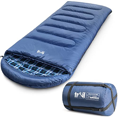 Trail Cotton Flannel Sleeping Bag | Envelope Shape, Double Quilted 300gsm Filling, Soft Cotton Flannel Lining, Compression Bag, 3–4 Season Camping