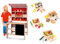 LEOMARK Kaufladen aus Holz - SUPERMARKT - Kaufladenzubehör, Verkaufsstand mit Verkaufsregal, Frontablage und Tafel, Marktstand für Kinder mit Zubehör + 4 Holzkisten mit Lebensmitteln Höhe: 117 cm