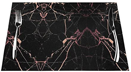 Black Rose Gold Marble PVC Woven Placemats 4 Pcs =>> Heat Resistant Placemat ,Non-Slip, Heat-Resistant, Easy to Clean.18x12 Inch
