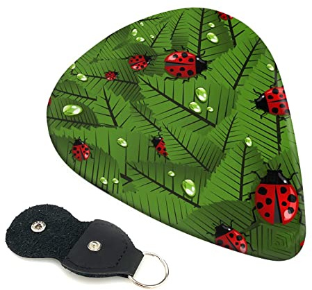 Leaves And Ladybugs Gitarrenplektren für Akustikgitarre, E-Gitarre, Bass, Ukulele, dünn, mittel und dick, 6 Stück