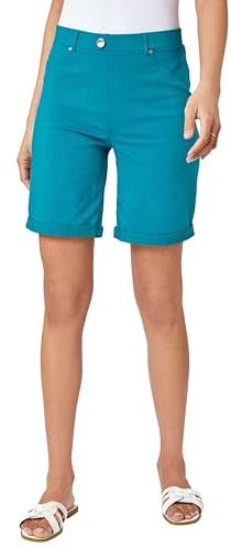 Roman Originals Stretch Shorts for Women UK Ladies Pull On Turned Hem Cut Off Bengaline Mom Boyfriend Boy Denim Casual Cropped Pants Capri Slim Fit Turn Up Summer Crops Mother - Jade - Size 22