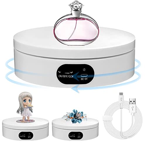Aicharynic Drehteller Elektrisch, Drehbarer Präsentationsständer drehscheibe elektrisch 360-Grad-Drehteller für Fotografie-Produkte, Schmuck, Uhr, 3D-Modelle, Kuchen und Sammlerstücke
