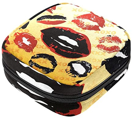 Menstruationstasche mit Reißverschluss, Damen-Serviettenbeutel, Tampons, Sammelbeutel für Frauen und Mädchen (Kisses Lips Print)