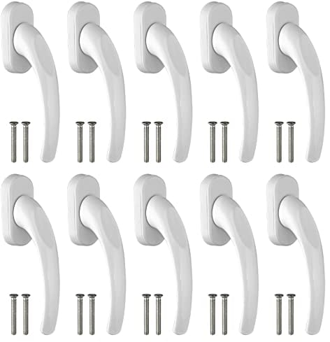 AUTOUTLET 10PCS Poignée de Fenêtre en Aluminium Blanche Serrure de Fenêtre Poignée de Porte de Balcon sans Clé en Longueur de Tige 35mm Poignées de Fenêtres Portes de Balcon