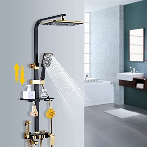 Thermostat-Duscharmatur-Set, Duschsystem mit 4 Sprühköpfen und 3 Sprühmodi, Air-Boost-Regendusche aus Edelstahl mit extragroßer Brause oben und drehbarem unteren Auslaufhahn