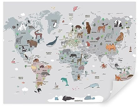 Tapeko Papier Peint Chambre Enfant 260x180 cm Carte du Monde Carte de la Terre Géographie Cartes Planète pour Garçon Fille Papier Peint intissé plus u95844