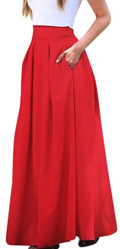 Damen Tutu Rock Kurz Tüllrock Damen Große Einfarbige Tasche Hohe Taille Ol Halbrock Faltenrock (Red, XL)