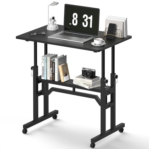 Wphold Verstellbarer Stehpult, doppellagiger Roll-Laptop-Schreibtisch, Heimbüro-Arbeitsplatz, schwarzer mobiler Stehpult, tragbarer Laptop-Stehpult