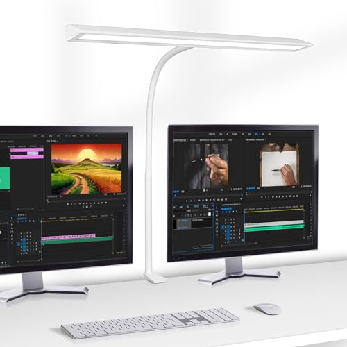 Qooltek Schreibtischlampe LED Dimmbar, 3 Farbmodi und 10 Helligkeitsstufen, Klemmbar Augenschutz Tageslichtlampe, für Homeoffice USB Lampe, Schwanenhals Büro Tischlampe,weiß
