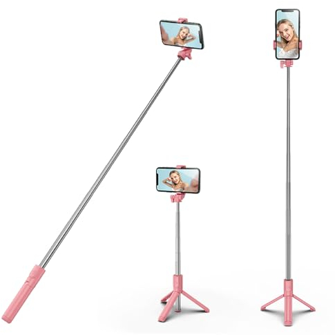 H.May Selfie Stick, 40 inch Extendable and Portable Stable Selfie Stick Tripod with Wireless Remote Shutter Compatible with All Cellphones for Selfies, Live Streaming, Video Recording, Pink