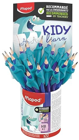 Maped 22 Graphitstifte und abnehmbare Fingerführungen - Fingerführung aus weichem Material in der Farbe Blau - Schreiblernwerkzeug für Graphit