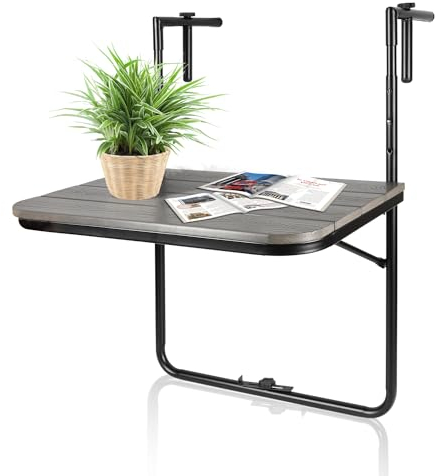 Vigevee Balkontisch klappbar Hängetisch, Balkonhängetisch klappbar mit 3-Fach höhenverstellbarer, Balkontisch zum Einhängen, Wetterfest Hängetisch Klapptisch 83.5 x 60 x 40 cm für Balkon (Schwarz)