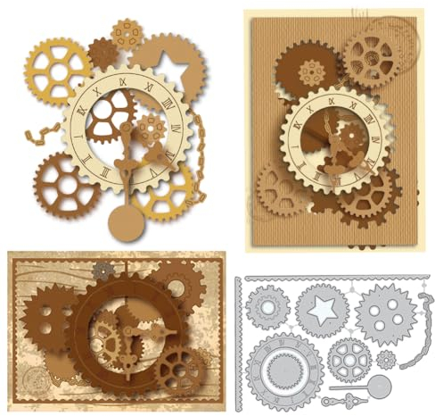 GLOBLELAND Time Gear Stanzformen Für Die Kartenherstellung Metallstanzungen Zahnräder Pfeilschlüssel Stanzformen Vorlagen Für Scrapbooking Tagebuch Prägung Papier Basteln Dekor