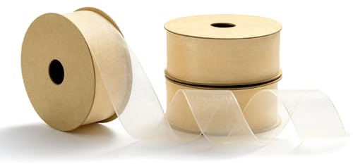 MORSUNBELA Schleifenband Organza 2,5 cm X 9 m Apricot Organzaband Geschenkband Breit Champagner Bänder Hochzeit Seidenband