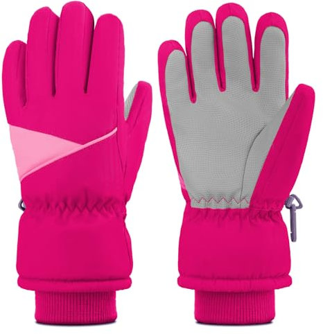 TBoonor Ski Handschuhe Kinder, Winterhandschuhe mit warmem und atmungsaktivem Fleece-Innenfutter, Kinderhandschuhe wasserdicht und Winddicht,Fahrradhandschuhe für Jungen und Mädchen von 3-12 Jahren