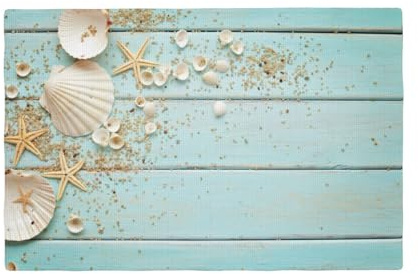 Jbofyee Sea Shells On Wooden Background Placemats Set of 6 Table Mats Tableware Place Mats for Home Kitchen Party Dining Decor, Non-Slip Heat-Resistant Washable