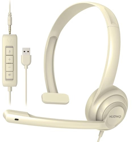 NUBWO HW02 Casque USB avec microphone, suppression du bruit et contrôle en ligne, casque d'ordinateur ultra confortable pour ordinateur portable, PC, casque filaire supra-auriculaire pour centre