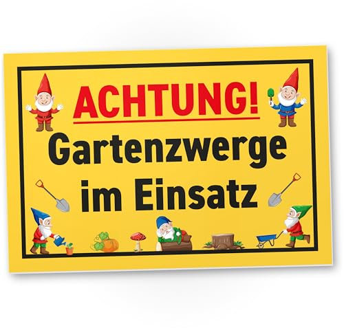 DankeDir! Achtung Gartenzwerge - Schild 30 x 20 cm - Garten Zwerge Spruch Spruchschild Geburtstagsgeschenk Wiese Hinweisschild - Nachbarn Freunde Geschenkidee Geschenk Hobbygärtner