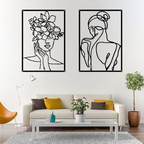 2stk Minimalistische Metall Wandkunst,Wanddeko Schwarz Wandbild mit Rahmen Weiblicher Körper Wandskulpturen Abstrakt Kunst Dekor Moderne Wandskulpturen zum Aufhängen Haus Raum Schlafzimmer Deko