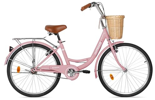 Max4out Beach Cruiser Bike for Adult, Womens Bicycle with Rattan Front Basket, 26 Inch Comfort Bikes with Adjustable Seat and Dual V-Brake (24 Pink)
