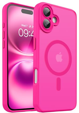 BENTOBEN Coque Magnétique pour iPhone 16 Plus Compatible avec MagSafe Étui Protection Antichoc Complète de l'appareil Photo,Housse Mat Translucide Anti Rayures Coque iPhone 16 Plus 6.7-Rose Rouge