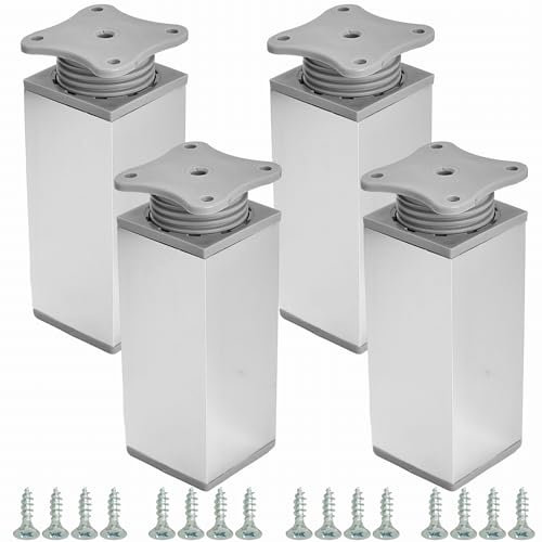 STOLMET Möbelfüße Füße Für Möbel 4 Stück 100 mm Möbelbeine Wohnzimmer Küche Schlafzimmer Schrank Sofa Sessel Kunststoff Höhenverstellbar Glänzend Chrom