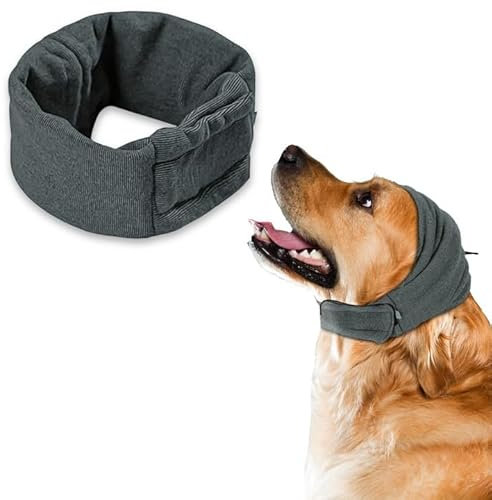 LUFFLOK Protecteurs d'oreilles Et Tour De Cou pour Chien Gris, Protection Oreille Chien Contre Le Bruit, Soulagement De L'anxiété, Confort Lors du Tonnerre Et du Bain (M)
