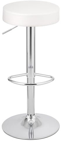 Baroni Home Sgabello Bar Girevole con Altezza Regolabile, Base Cromata con Poggiapiedi e Fondo Antigraffio, Sgabello Cucina, Ristorante, Penisola, Facile da Montare, 35x45x59-79 cm, Bianco, 1 Pezzo