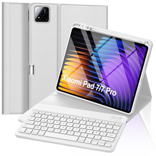 FOGARI Clavier pour Xiaomi Pad 7/7 Pro 11.2'' 2024, Clavier AZERTY Français Détachable sans Fil Bluetooth pour Xiaomi Pad 7/Xiaomi Pad 7 Pro 2024 - Gris