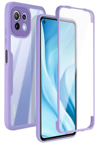 SEAHAI Transparente Coque pour Xiaomi 11 Lite 5G NE/Xiaomi Mi 11 Lite, avec L'écran Intégré Étui, 360 ° Complète Protection Rigide PC + TPU Bumper Silicone Militaire Antichoc Housse. Violet