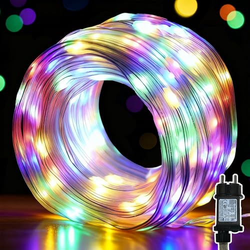 Meision Lichterkette Außen 20m 200LEDs, Lichterkette Innen mit Stecker mit 8 Modi + 6/18 Timer, Außen Lichtschlauch Weihnachtsdeko 31V für Party, Balkon, Bunt