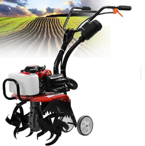 4-Stroke Petrol Tiller Cultivator, Lawn Soil Cultivator Rotovator Engine Lightweight Compact Powerful Sure Grip Handles Built to Be 10500rpm for Ploughing