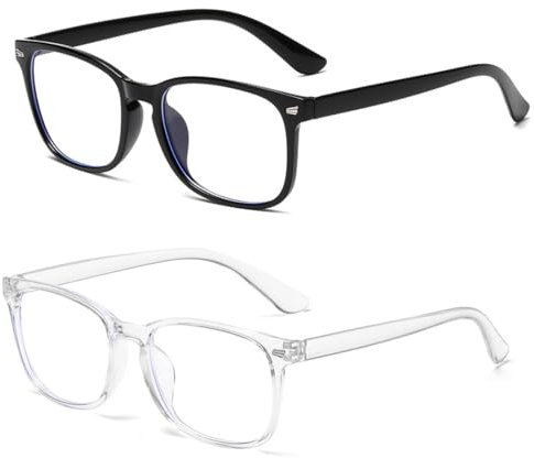 OUDQFCJ 2 Pack Gafas Luz Azul, Marco Redondo de Calidad, Ligero y Cómodo, Gafas Sin Graduar con Filtro de Luz Azul para Mujer y Hombre, Gafas para Ordenador y Lectura