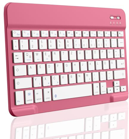 aoub Kabellose Bluetooth Tragbare Tastatur mit deutschem QWERTZ Layout | Für iPad Pro/Air/Mini/iPad 11/10,9/10,5/10,2/9,7 Zoll/Samsung, Tablet, Android, Smartphones, Ultraflache Tastatur, Rot