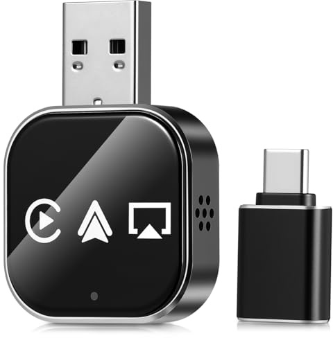 Ciieeo Wireless Auto Adapter aus Metall und Glas Kabelloser Car Adapter für Telefon mit USB A-c Anschluss Schnelles Plug Play Kompatibel mit Airplay Auto und Tragbares Fahrzeugzubehör
